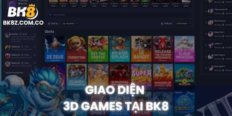 Giao diện chính khu vực game 3D tại BK8 với hiệu ứng đồ họa nổi bật