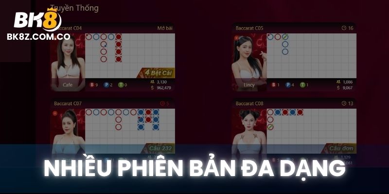 Các phiên bản Baccarat tại BK8 đa dạng, phù hợp với mọi phong cách người chơi.