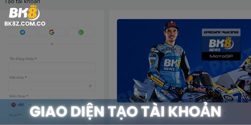 Biểu mẫu điền thông tin đăng ký tài khoản tại BK8