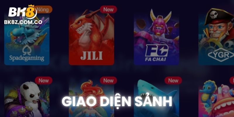 Giao diện chọn sảnh game bắn cá đổi thưởng trong hệ thống BK8