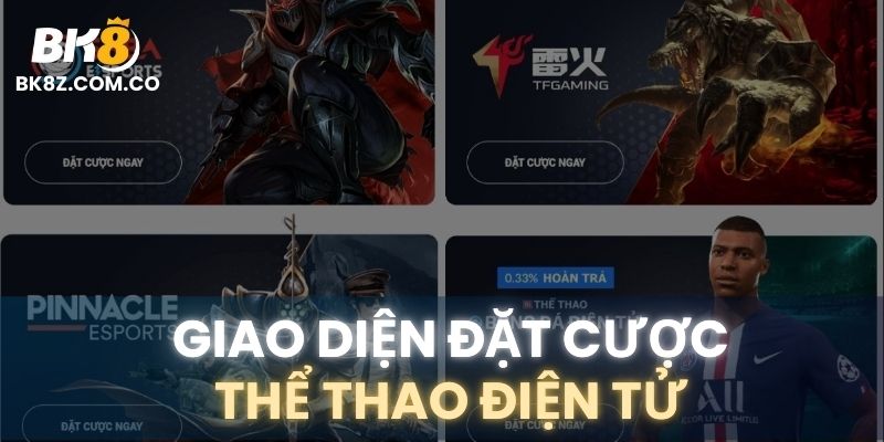 Giao diện đặt cược thể thao điện tử với các trận đấu Liên Minh Huyền Thoại tại BK8